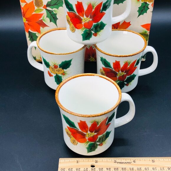 Vintage Mikasa Happy Holidays Ironstone Christmas Mugs - Set of 4 - Original Box - Picture 9 of 10